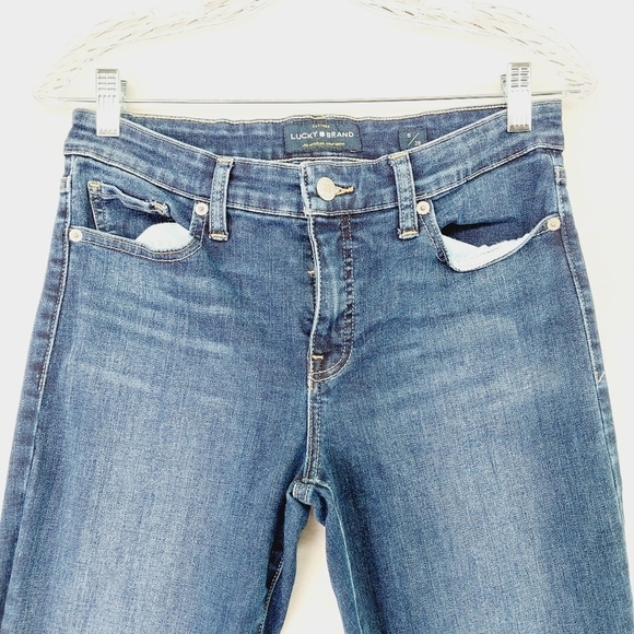 Lucky Brand Blue Denim Cotton Fried Hem Slim Light Wash Jeans P685 - Picture 2 of 11